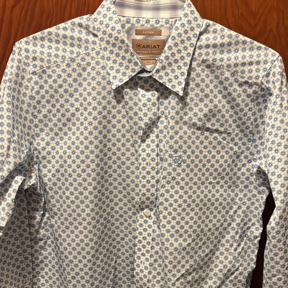 Ariat Men's White and Blue Geometric Shirt